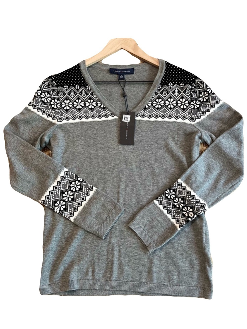 Tommy Hilfiger Fair Isle V-Neck Sweater Nordic Après Ski Alpine Chic Heritage